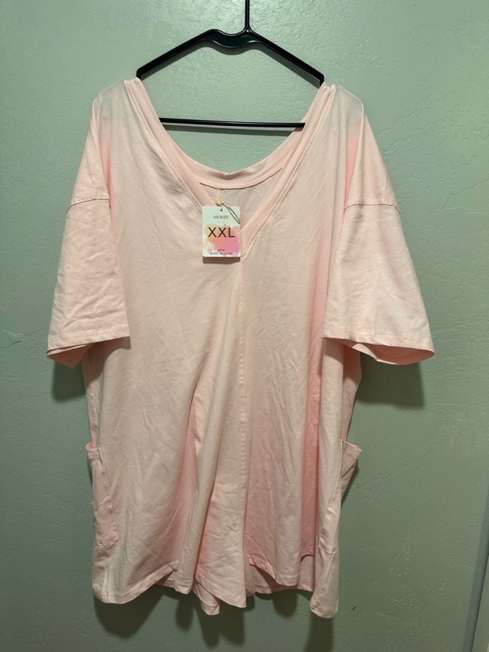 Light Blush V-Neck Tee Dress with Size Tag - Picture 2 of 10